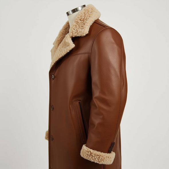 Vanguard – Dark Tan Shearling Long Leather Coat
