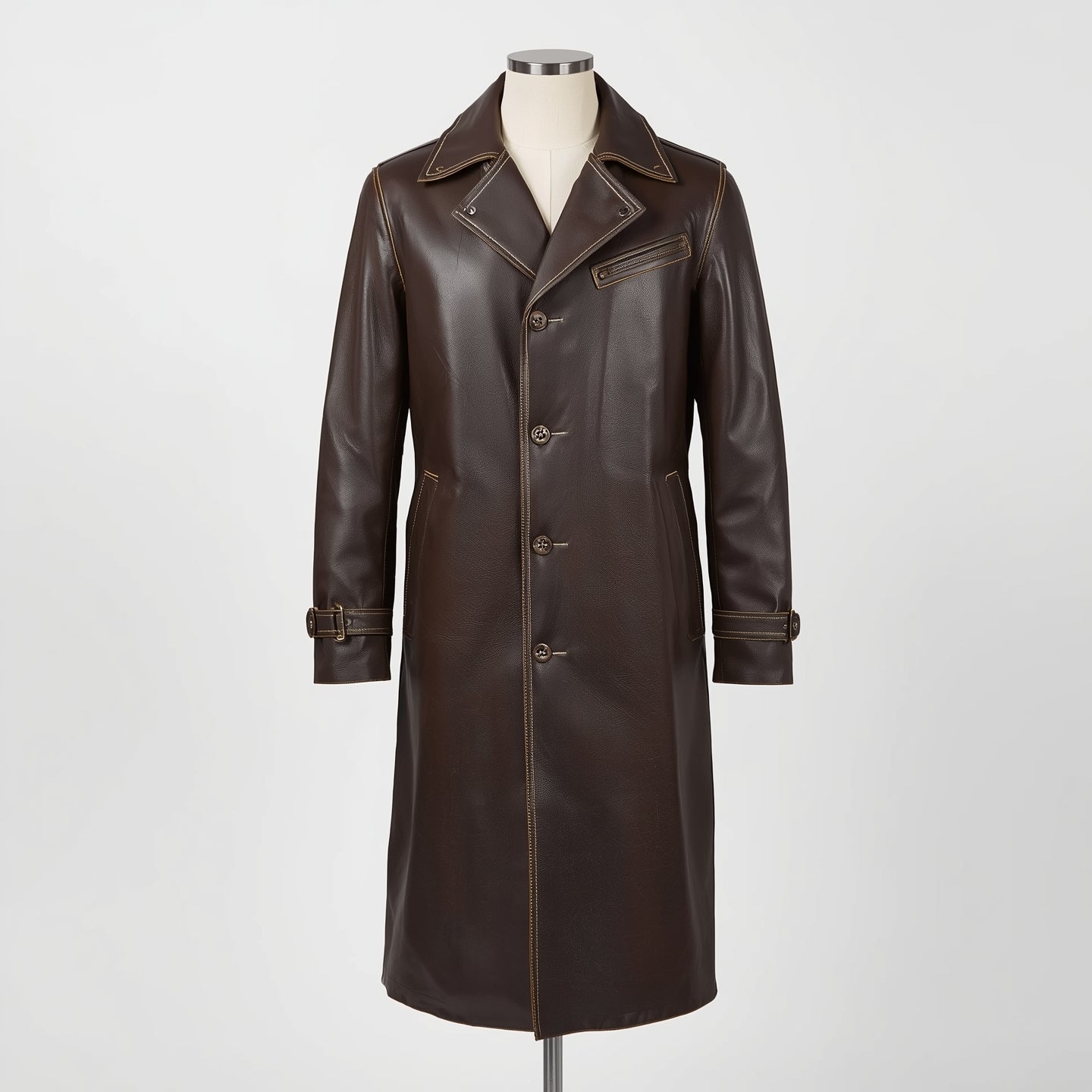 Dominion – Dark Brown Long Leather Trench Coat