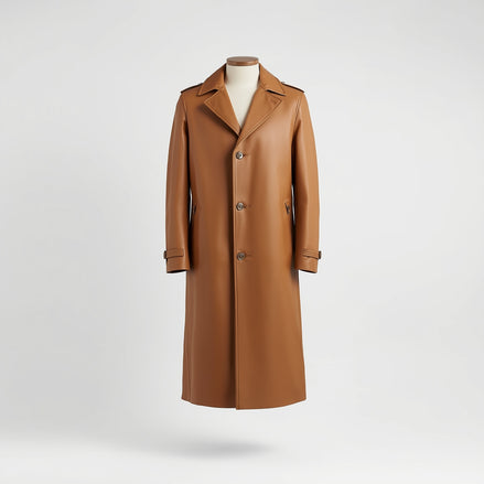 Dominion – Camel Long Leather Trench Coat
