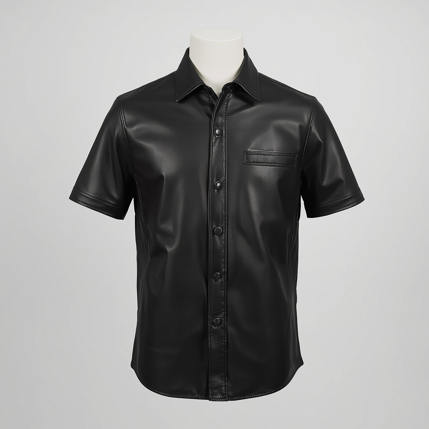 Solis – Jet Black Short-Sleeve Leather Shirt