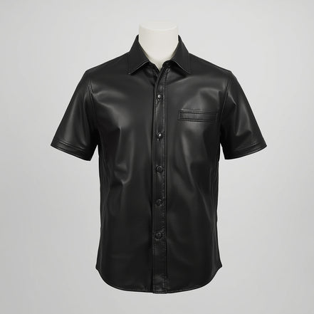 Solis – Jet Black Short-Sleeve Leather Shirt