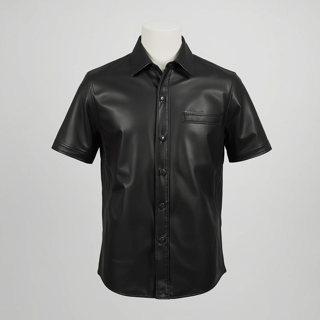 Solis – Jet Black Short-Sleeve Leather Shirt