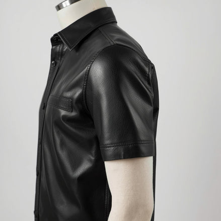 Solis – Jet Black Short-Sleeve Leather Shirt