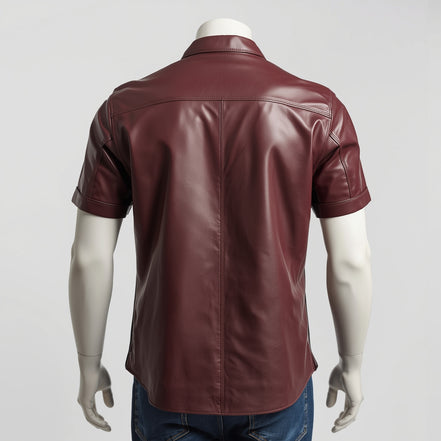 Solis – Burgundy Short-Sleeve Leather Shirt