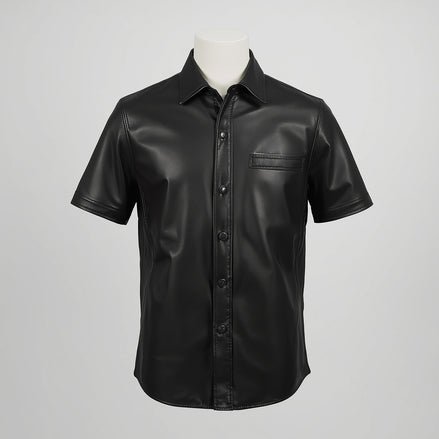 Solis – Jet Black Short-Sleeve Leather Shirt