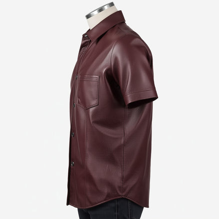 Solis – Burgundy Short-Sleeve Leather Shirt