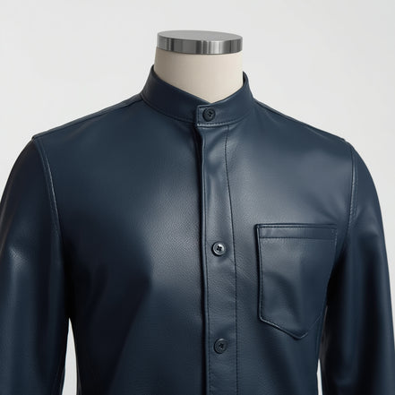 Axis – Navy Blue Slim-Fit Leather Shirt