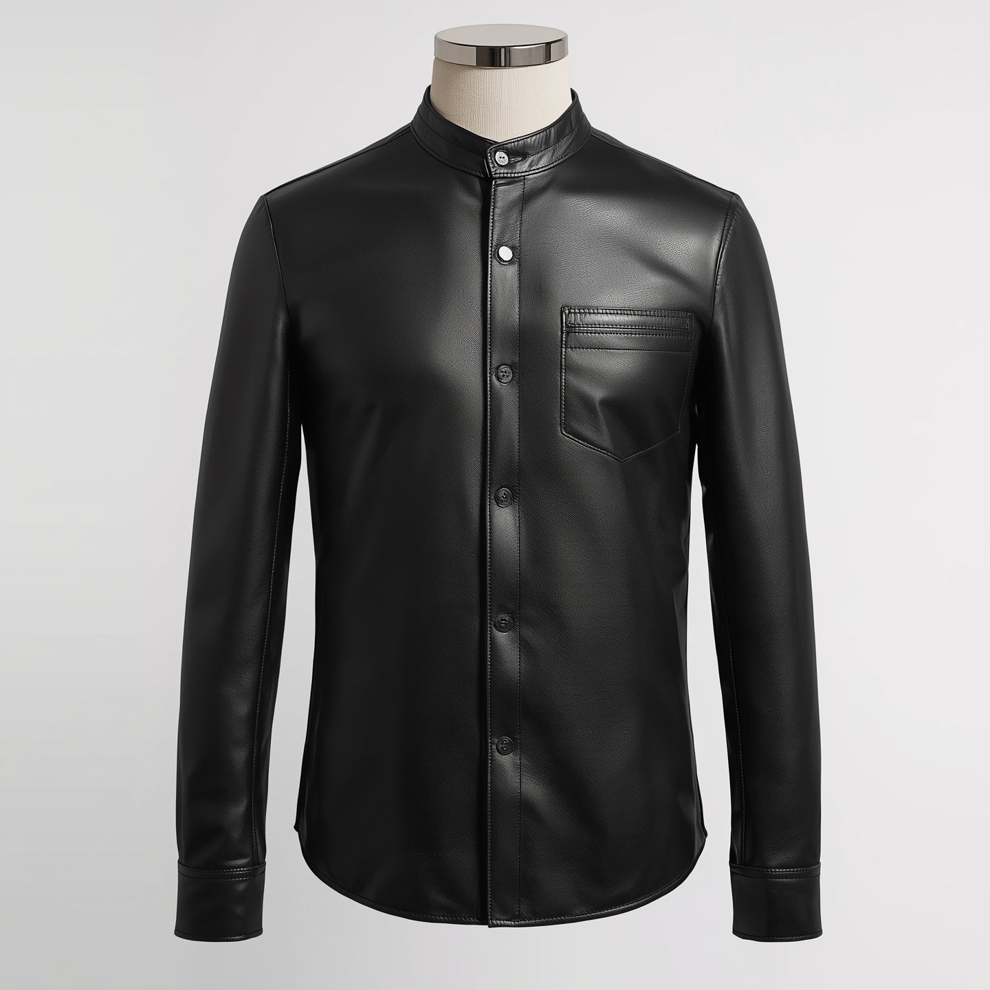 Axis – Jet Black Slim-Fit Leather Shirt