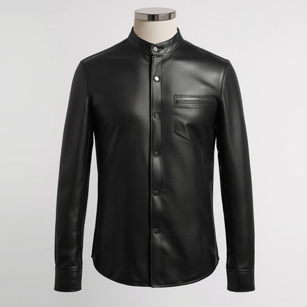 Axis – Jet Black Slim-Fit Leather Shirt