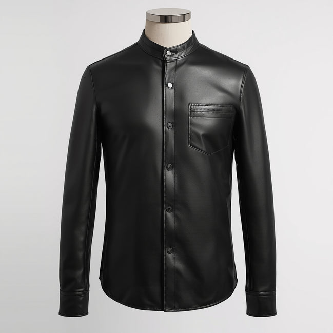 Axis – Jet Black Slim-Fit Leather Shirt