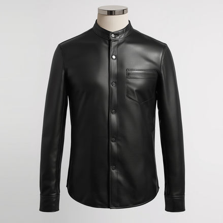 Axis – Jet Black Slim-Fit Leather Shirt