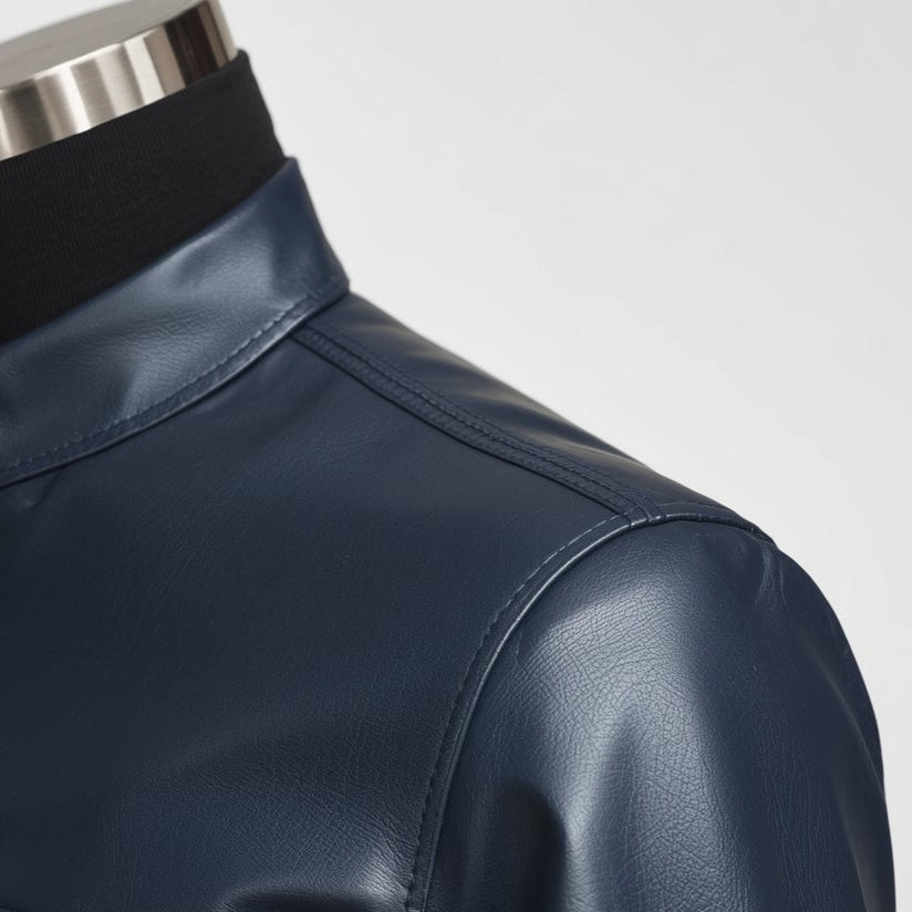 Axis – Navy Blue Slim-Fit Leather Shirt