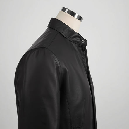 Axis – Jet Black Slim-Fit Leather Shirt