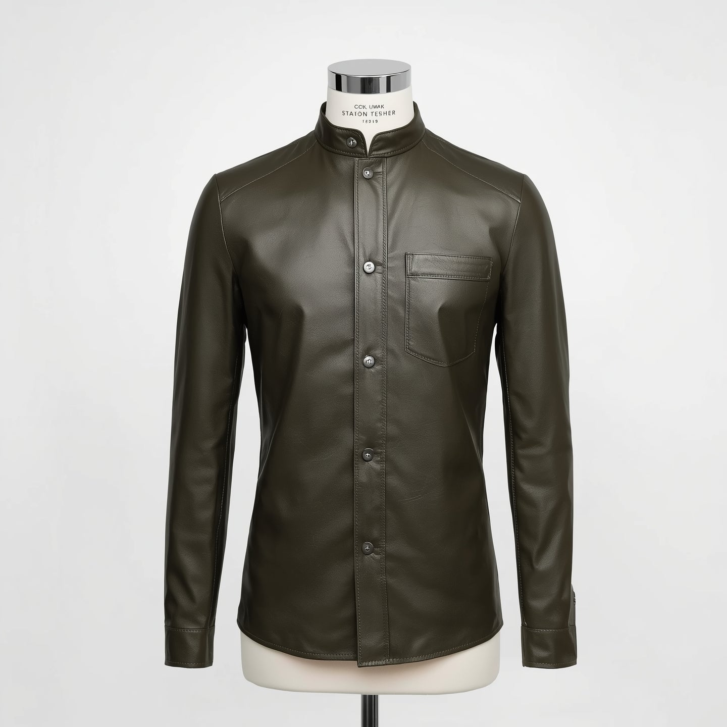 Axis – Olive Green Slim-Fit Leather Shirt