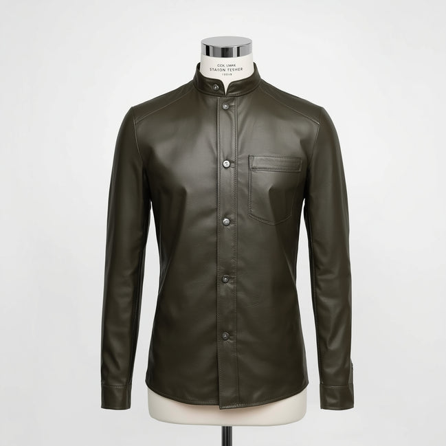 Axis – Olive Green Slim-Fit Leather Shirt