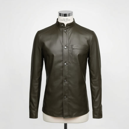 Axis – Olive Green Slim-Fit Leather Shirt
