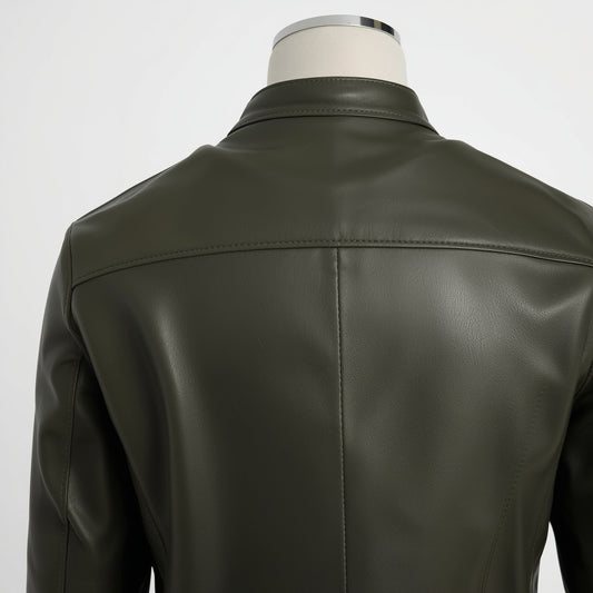 Axis – Olive Green Slim-Fit Leather Shirt
