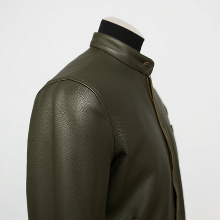 Axis – Olive Green Slim-Fit Leather Shirt