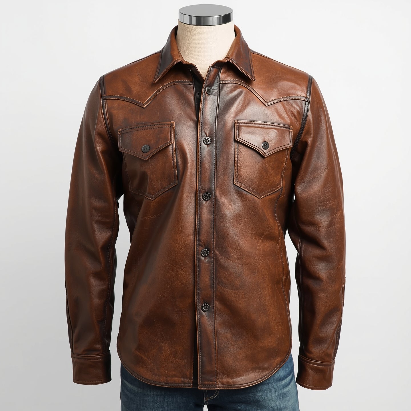 Frontier – Distressed Brown Western Leather Shirt