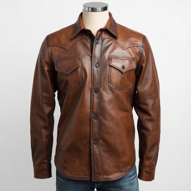 Frontier – Distressed Brown Western Leather Shirt