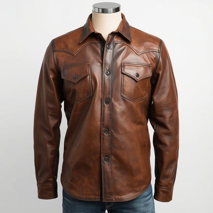 Frontier – Distressed Brown Western Leather Shirt