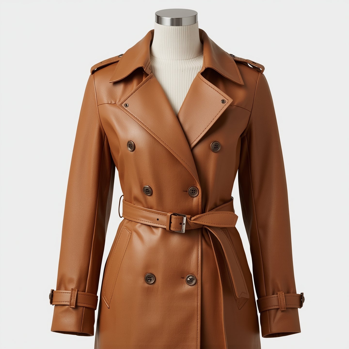 Aurelia – Camel Tan Leather Trench Coat