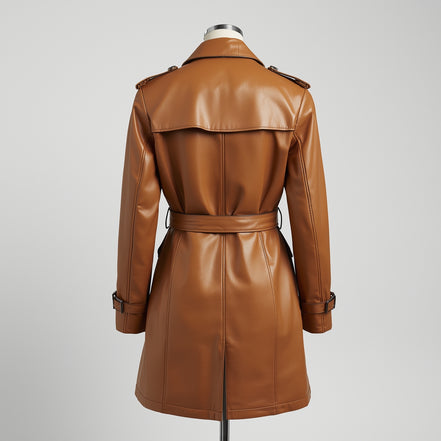 Aurelia – Camel Tan Leather Trench Coat