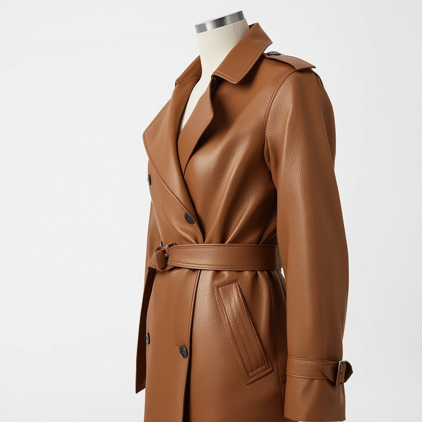 Aurelia – Camel Tan Leather Trench Coat