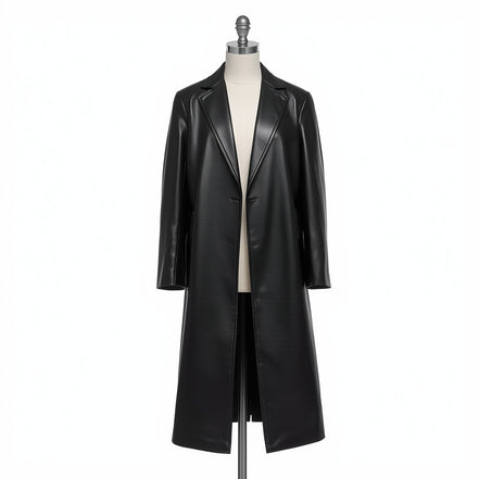 Ebonveil – Jet Black Leather Duster Coat