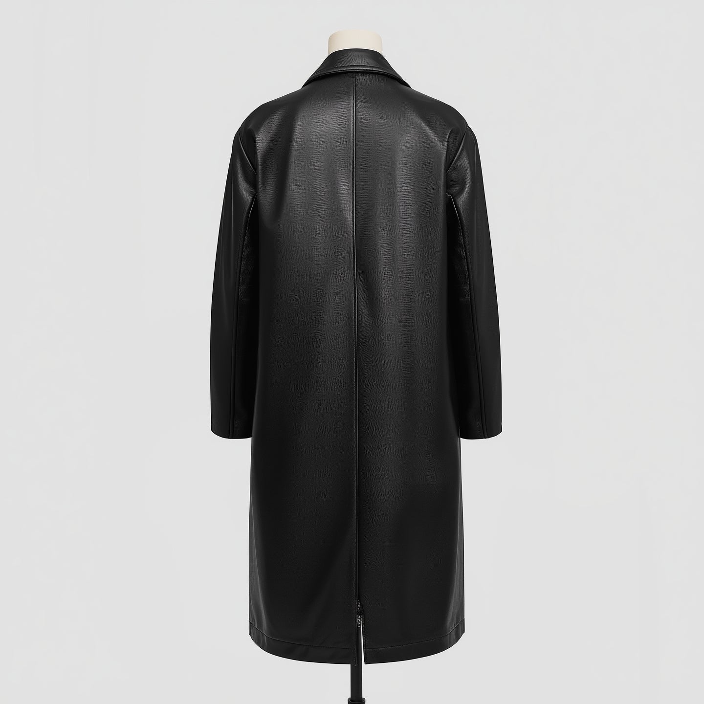 Ebonveil – Jet Black Leather Duster Coat