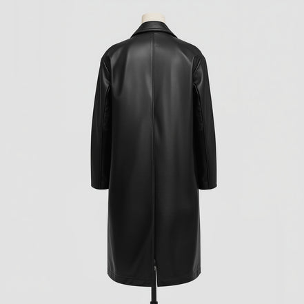 Ebonveil – Jet Black Leather Duster Coat