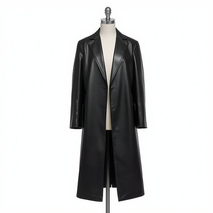 Ebonveil – Jet Black Leather Duster Coat