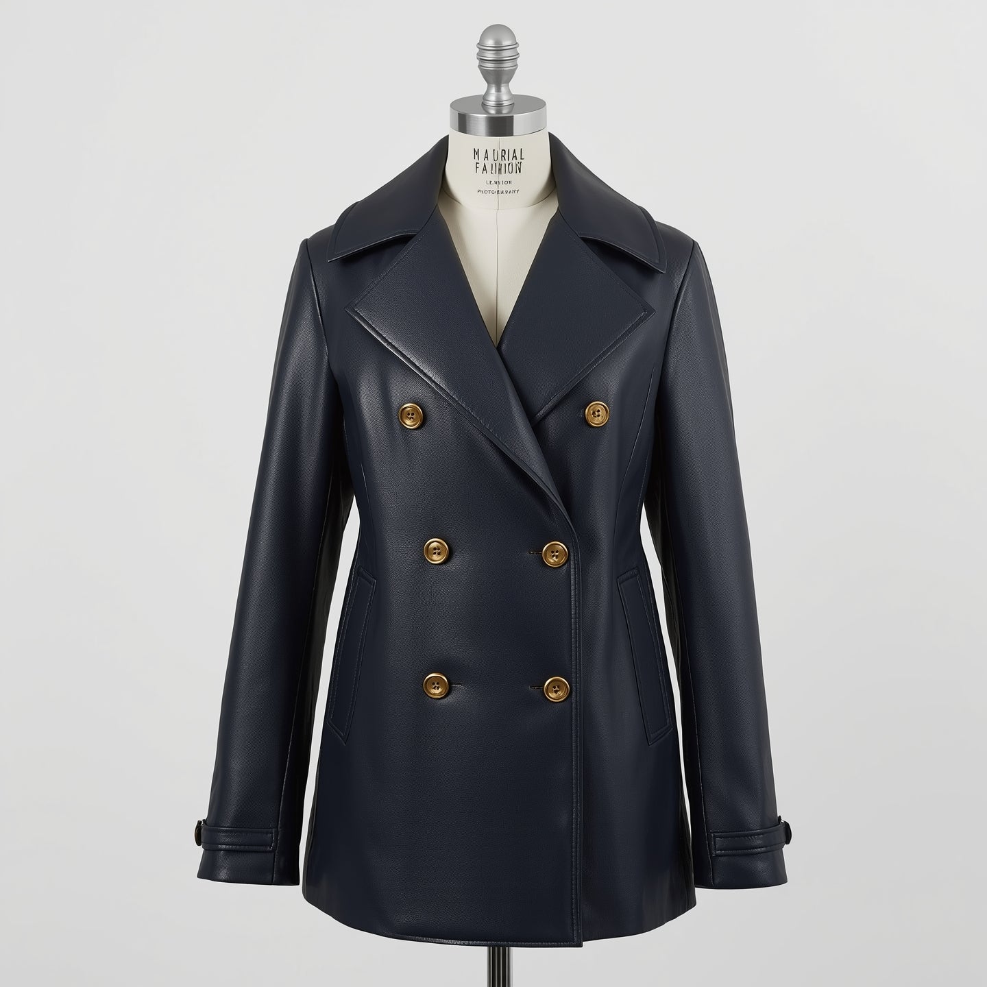 Selene – Midnight Navy Leather Peacoat