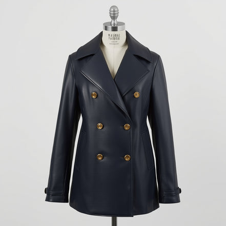 Selene – Midnight Navy Leather Peacoat