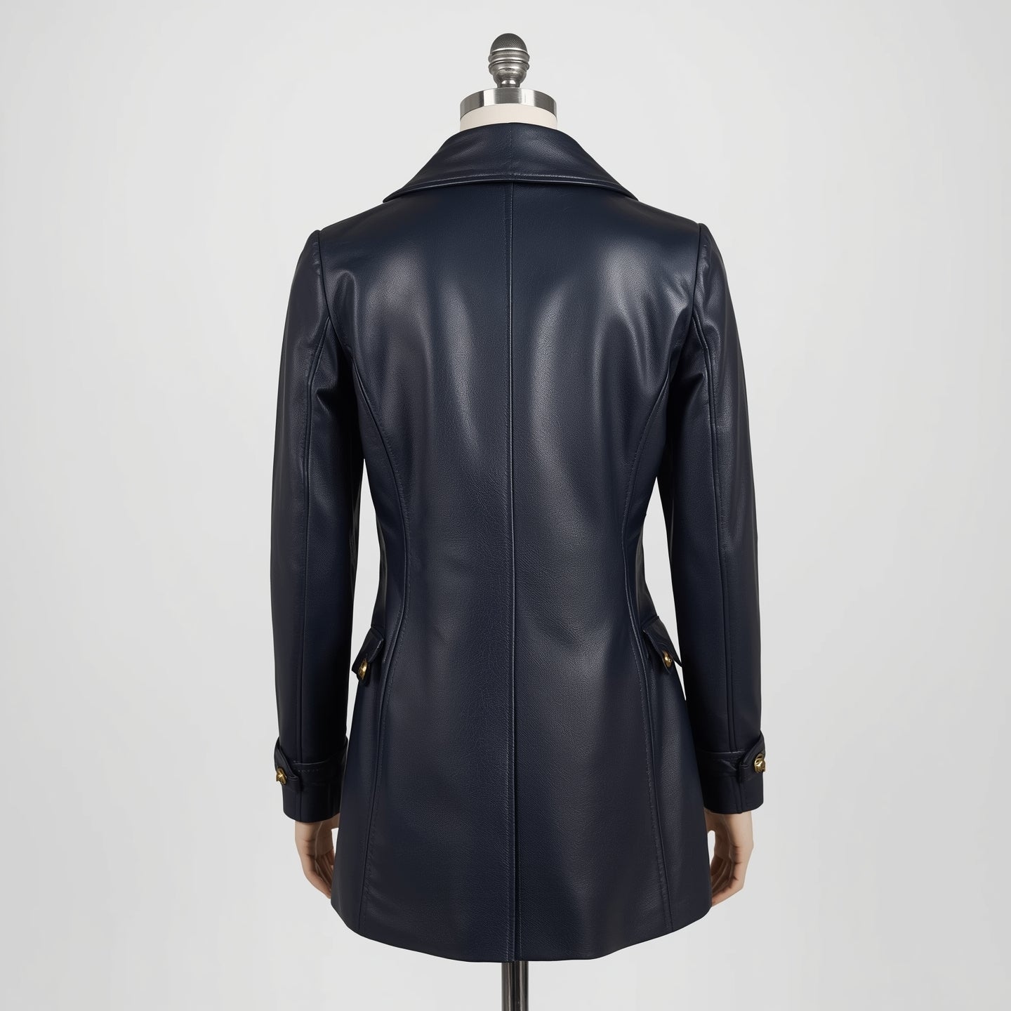 Selene – Midnight Navy Leather Peacoat