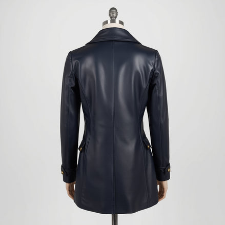 Selene – Midnight Navy Leather Peacoat