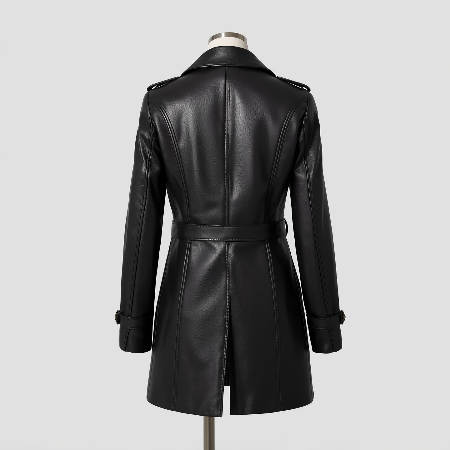 Noirelle – Jet Black Leather Peacoat