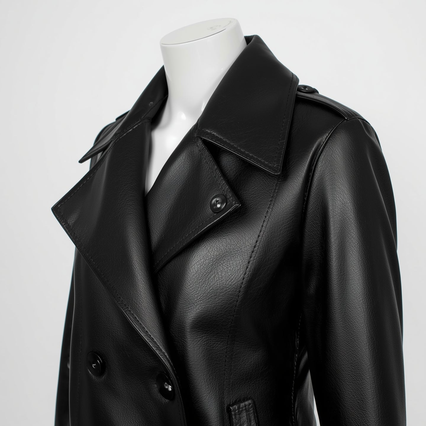 Noirelle – Jet Black Leather Peacoat
