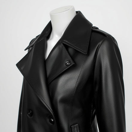 Noirelle – Jet Black Leather Peacoat