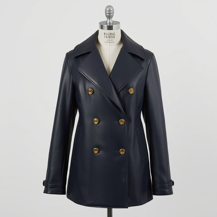 Selene – Midnight Navy Leather Peacoat