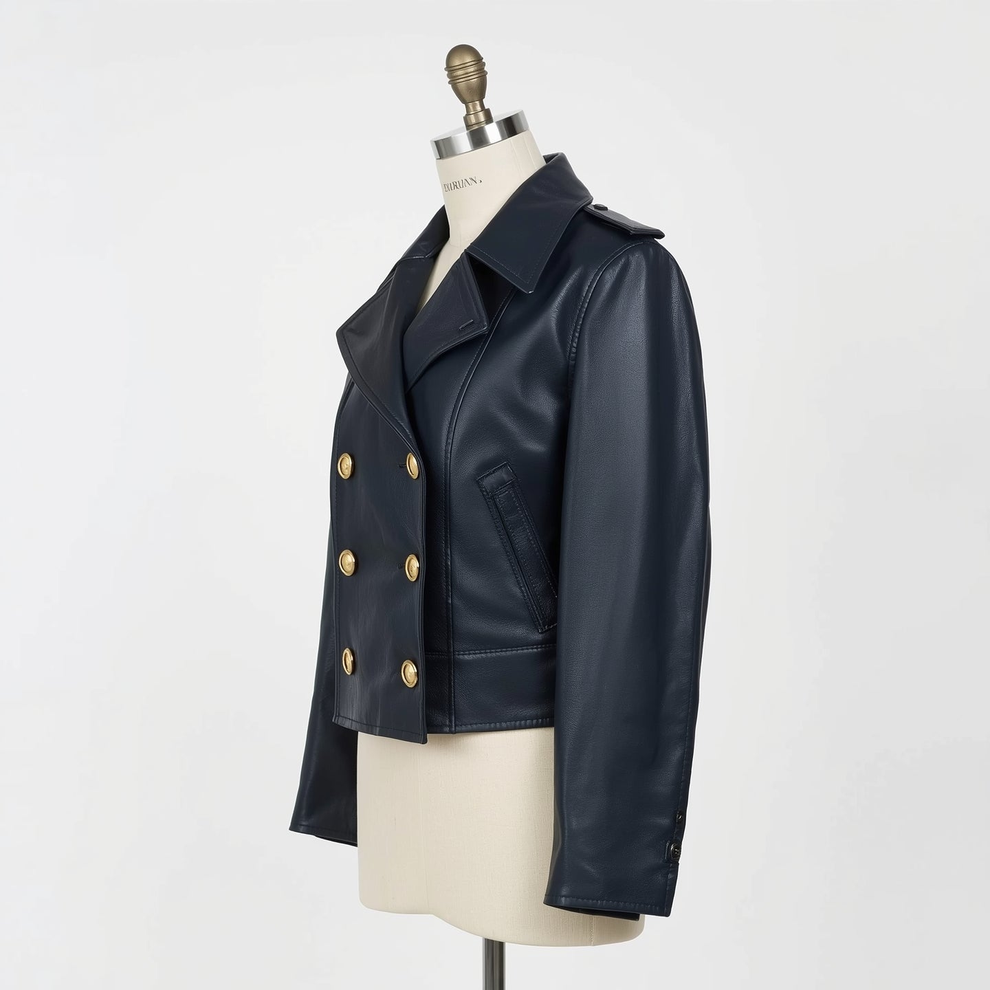 Selene – Midnight Navy Leather Peacoat