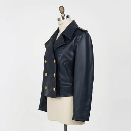Selene – Midnight Navy Leather Peacoat