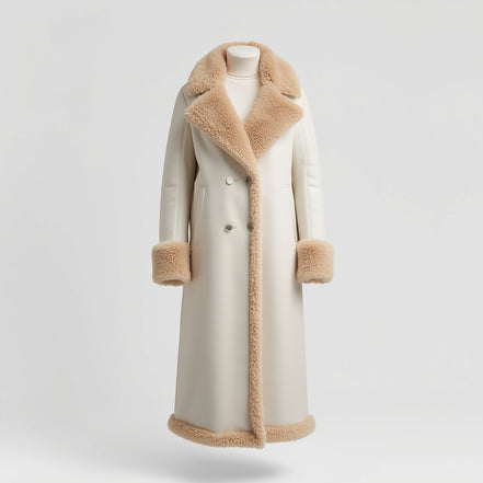 Celestia – Ivory White Shearling Leather Coat