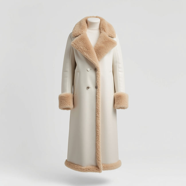 Celestia – Ivory White Shearling Leather Coat
