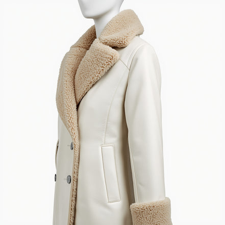 Celestia – Ivory White Shearling Leather Coat