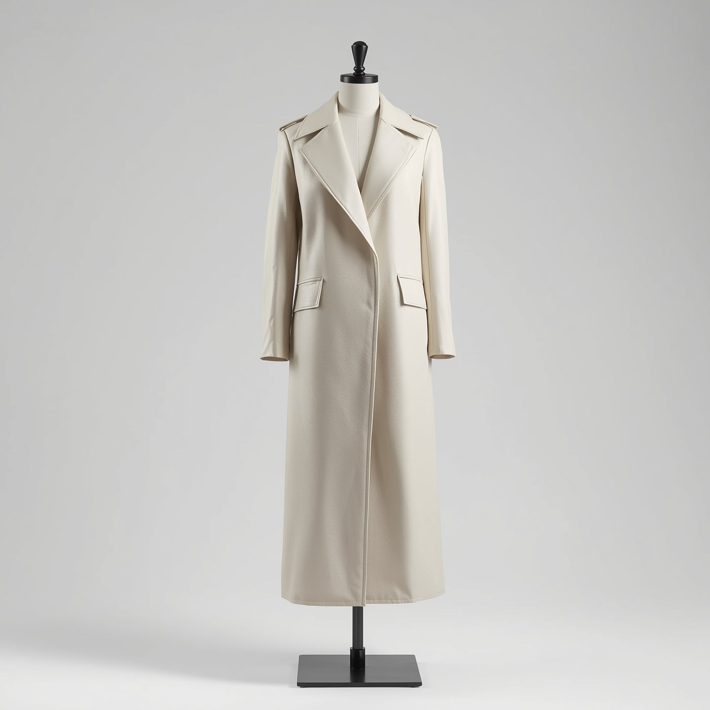 Aurora – Off-White Leather Duster Coat