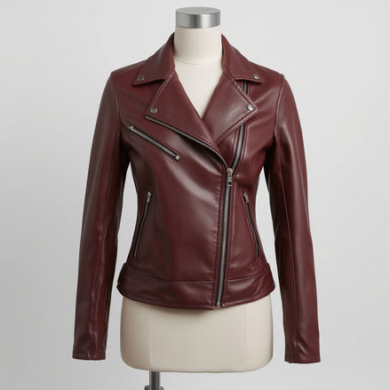 Vetra – Burgundy Women’s Moto Leather Jacket