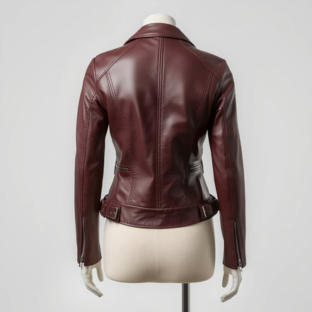 Vetra – Burgundy Women’s Moto Leather Jacket