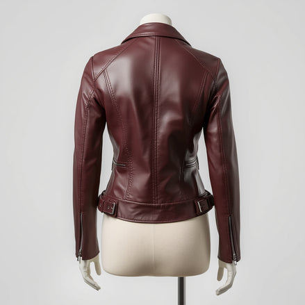 Vetra – Burgundy Women’s Moto Leather Jacket