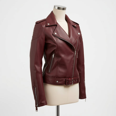 Vetra – Burgundy Women’s Moto Leather Jacket